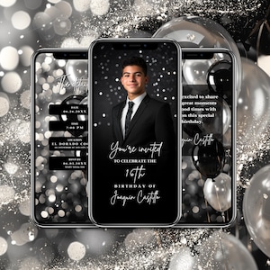 Convite para festa de aniversário, convite para vídeo personalizado, convite animado, doce aniversário de 16 anos, festa de aniversário de menino e homem 125C