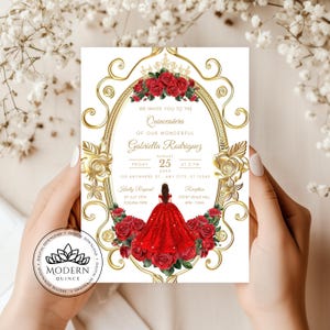Invito Quinceañera con rose floreali - MODELLO elegante e modificabile - Compleanno di 15 anni di mele cotogne - Download istantaneo - Modifica Canva - 150C