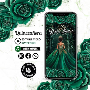 Quinceañera Video Invite - Canva Quinceanera, Quince Invitation, Personalized Video Evite, Animated Invitation, Sweet 15th Birthday 113C