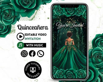 Quinceañera Video Invite - Canva Quinceanera, Quince Invitation, Personalized Video Evite, Animated Invitation, Sweet 15th Birthday 113C