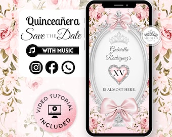 Quinceañera Video Save the Date - Quince Invitation, Animated Invitation, XV Birthday Invitation, Sweet 16 Birthday, Girl Pink Birthday 187C