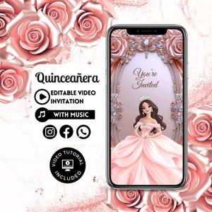 Quinceañera Video Invite - Canva Quinceanera, Quince Invitation, Personalized Video Evite, Animated Invitation, Sweet 15 Birthday 107C