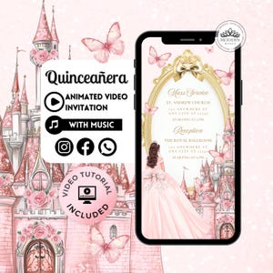 Quinceaño-Einladung - Canva Quinceanera, Quinceareg-Einladung, personalisierte Video Evite, animierte Einladung, süßer 15.Geburtstag 173C