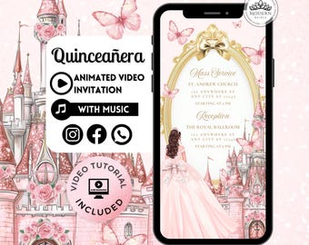 Quinceañera Video Invite - Canva Quinceanera, Quince Invitation, Personalized Video Evite, Animated Invitation, Sweet 15th Birthday 173C