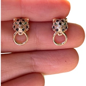 Door knocker Dainty panther stud earrings green eye jaguar stud  gold panther earrings jewelry for animal lover gift for her jaguar earring