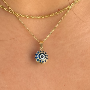 14K Gold Greek Evil Eye Pendant Blue Murano Protection and Good Luck Charm Evil eye ocean blue pendant Filigree blue evil eye pendant amulet
