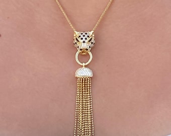 Jaguar statement dangle necklace silver panthere dangle statement necklace gold plated jaguar necklace gift for her statement necklace