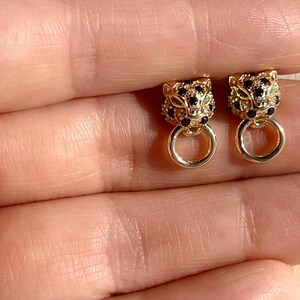 Dainty panther stud earrings green eye jaguar stud door knocker gold panther earrings jewelry for animal lover gift for her jaguar earring