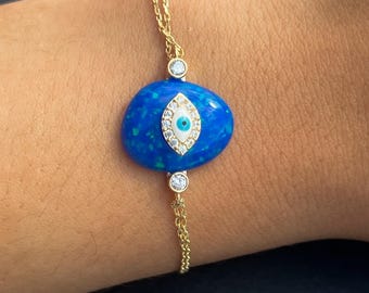 Opal Evil Eye Bracelet Sterling Silver  CZ Stone evil eye bracelet gift for friend