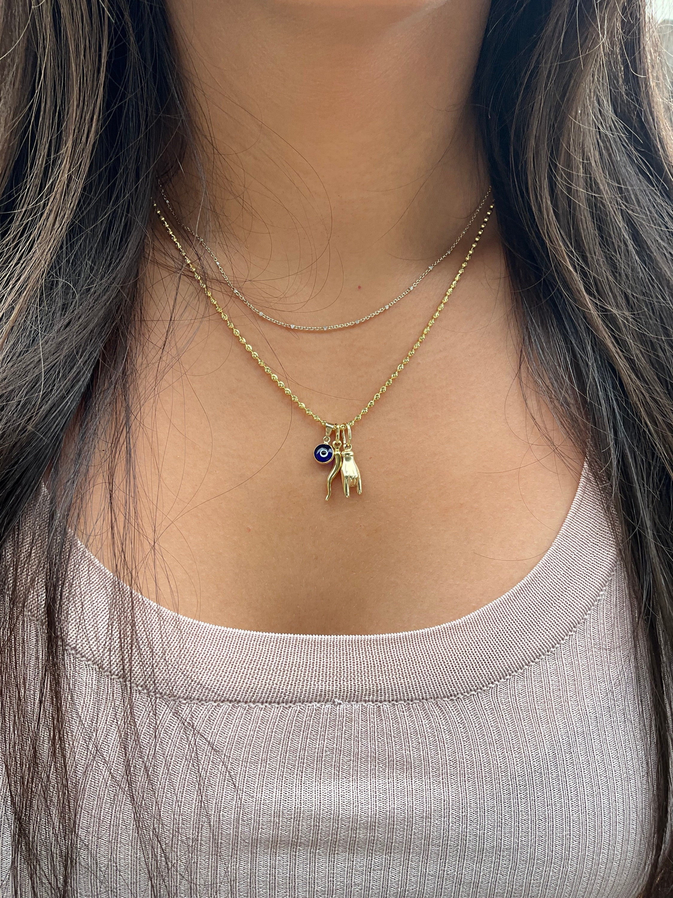 Italian Mano Cornuto Charm Gold Hand Cornuto Real Gold Italian Charm good luck charm evil eye protection cornicello charm malocchio gold