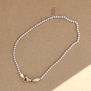 Zierliches Massivgold 1 mm Tennisarmband 14k mit Cubic Zirkonia Steinen Gold Tennis Kette Zierliche Tennis Armband Geschenke für Sie Minimalist