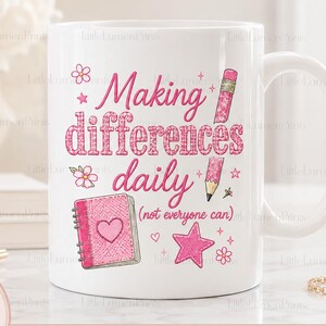 Making Differences Daily PNG, Teacher Shirt Design, Pink Faux Patchwork Embroidery, Teacher Sublimation, DTF Printing, Digital Download