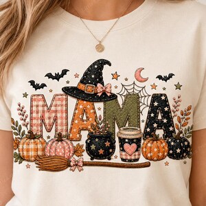 Halloween Mama PNG, Faux Patchwork Pumpkin and Witch Hat Sublimation Design, Cute Fall Mom Shirt Sublimation Graphic DTF (Digital Download)