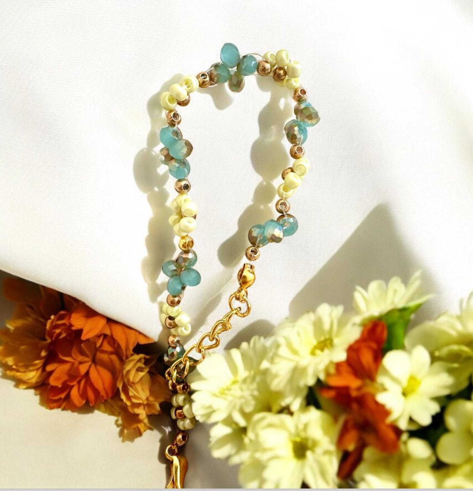 Rice Bead Braided Bracelet Love - Pink/Yellow main image 1
