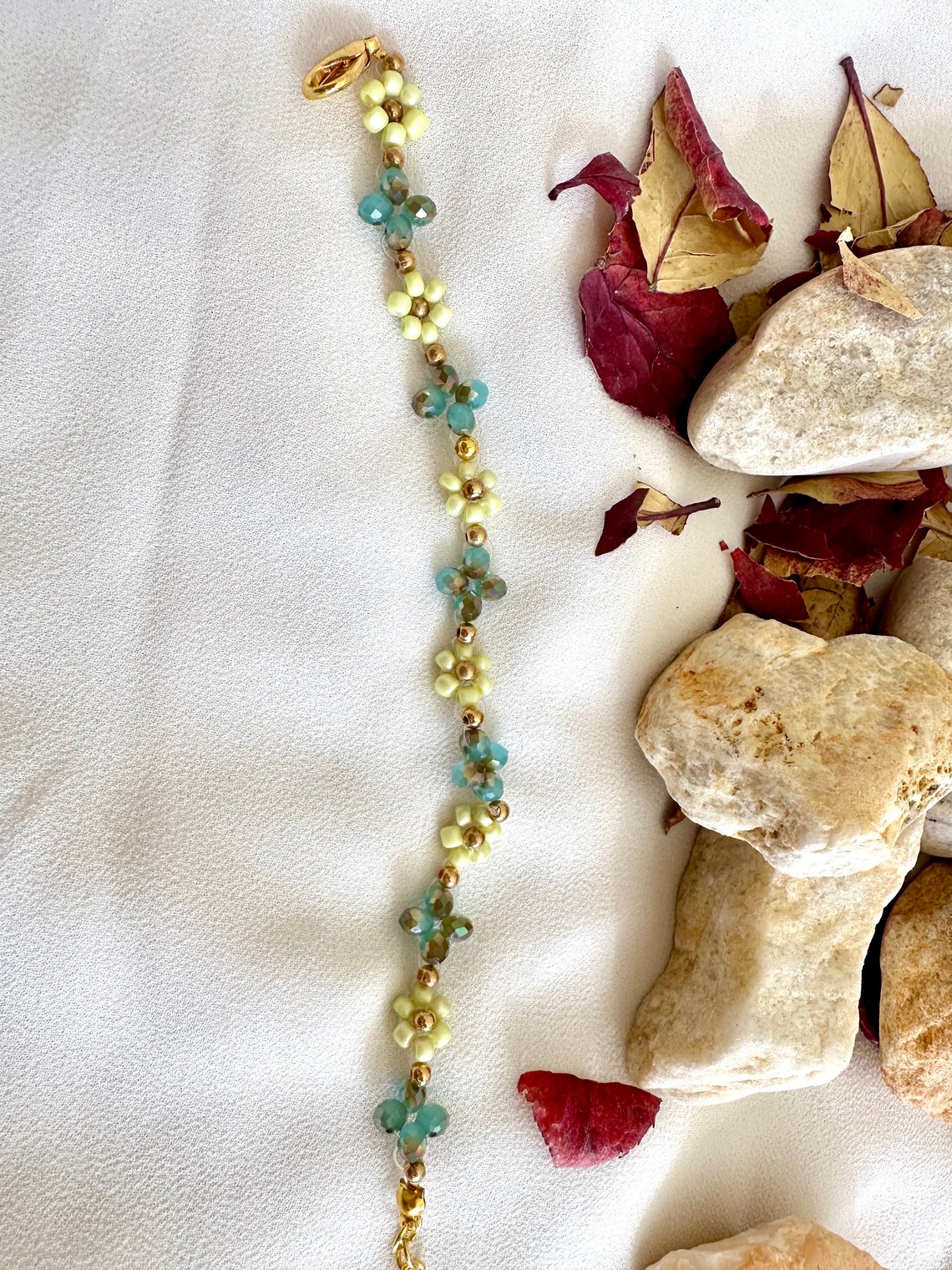 Rice Bead Braided Bracelet Love - Pink/Yellow main image 0