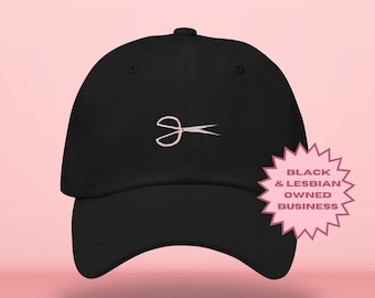 Embroidered Scissor Dad Hat, Subtle Lesbian Pride Cap, 100% Cotton Queer Hat, Gifts for Her