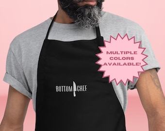 Bottom Chef Apron, Embroidered LGBTQ Couples Gift, Funny Queer Kitchen Apron