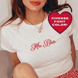 Custom Bridal Embroidered Baby Tee, Personalized Wedding Honeymoon Outfit, Future Mrs Top, Y2K Bachelorette Tee, Inclusive Gift for Her