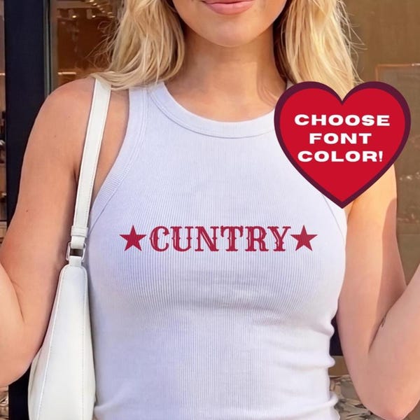 Camiseta corta estilo vaquera campestre, top de rodeo western, camiseta de tirantes de canalé fino estilo vaquero queer, conjunto para baile en línea, camiseta para despedida de soltera, regalo para ella.