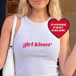 Girl Kisser Y2K Crop Tank, Personalized Lesbian Shirt, Queer Pride Top, Sapphic Micro Rib Tank, LGBTQ Shirt, Bachelorette Gift