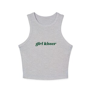 Girl Kisser Y2K Crop Tank, Personalized Lesbian Shirt, Queer Pride Top, Sapphic Micro Rib Tank, LGBTQ Shirt, Bachelorette Gift
