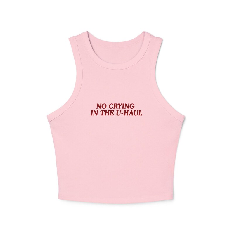 No Crying in the Uhaul Tank Top, Custom Font Color Lesbian Racer Tank, Funny Sapphic Shirt, Queer Pride Top, Y2K Fitted Tank