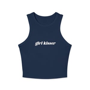 Girl Kisser Y2K Crop Tank, Personalized Lesbian Shirt, Queer Pride Top, Sapphic Micro Rib Tank, LGBTQ Shirt, Bachelorette Gift