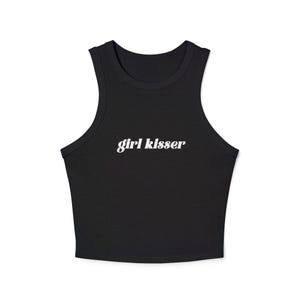 Girl Kisser Y2K Crop Tank, Personalized Lesbian Shirt, Queer Pride Top, Sapphic Micro Rib Tank, LGBTQ Shirt, Bachelorette Gift