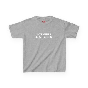 Hot Girls Love Girls Baby Tee, Y2K Lesbian Feminist Crop Top, Sapphic WLW Graphic Shirt, Queer Pride Fitted Tee, Custom Font Color Gay Shirt