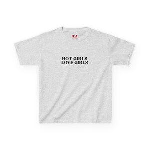 Hot Girls Love Girls Baby Tee, Y2K Lesbian Feminist Crop Top, Sapphic WLW Graphic Shirt, Queer Pride Fitted Tee, Custom Font Color Gay Shirt