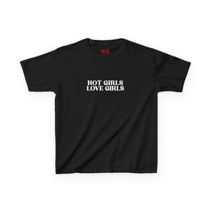 Hot Girls Love Girls Baby Tee, Y2K Lesbian Feminist Crop Top, Sapphic WLW Graphic Shirt, Queer Pride Fitted Tee, Custom Font Color Gay Shirt