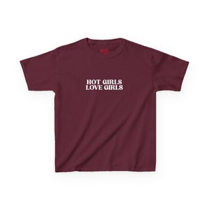 Hot Girls Love Girls Baby Tee, Y2K Lesbian Feminist Crop Top, Sapphic WLW Graphic Shirt, Queer Pride Fitted Tee, Custom Font Color Gay Shirt