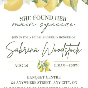 Bridal Shower Invitation - She Found Her Main Squeeze - Lemon Theme