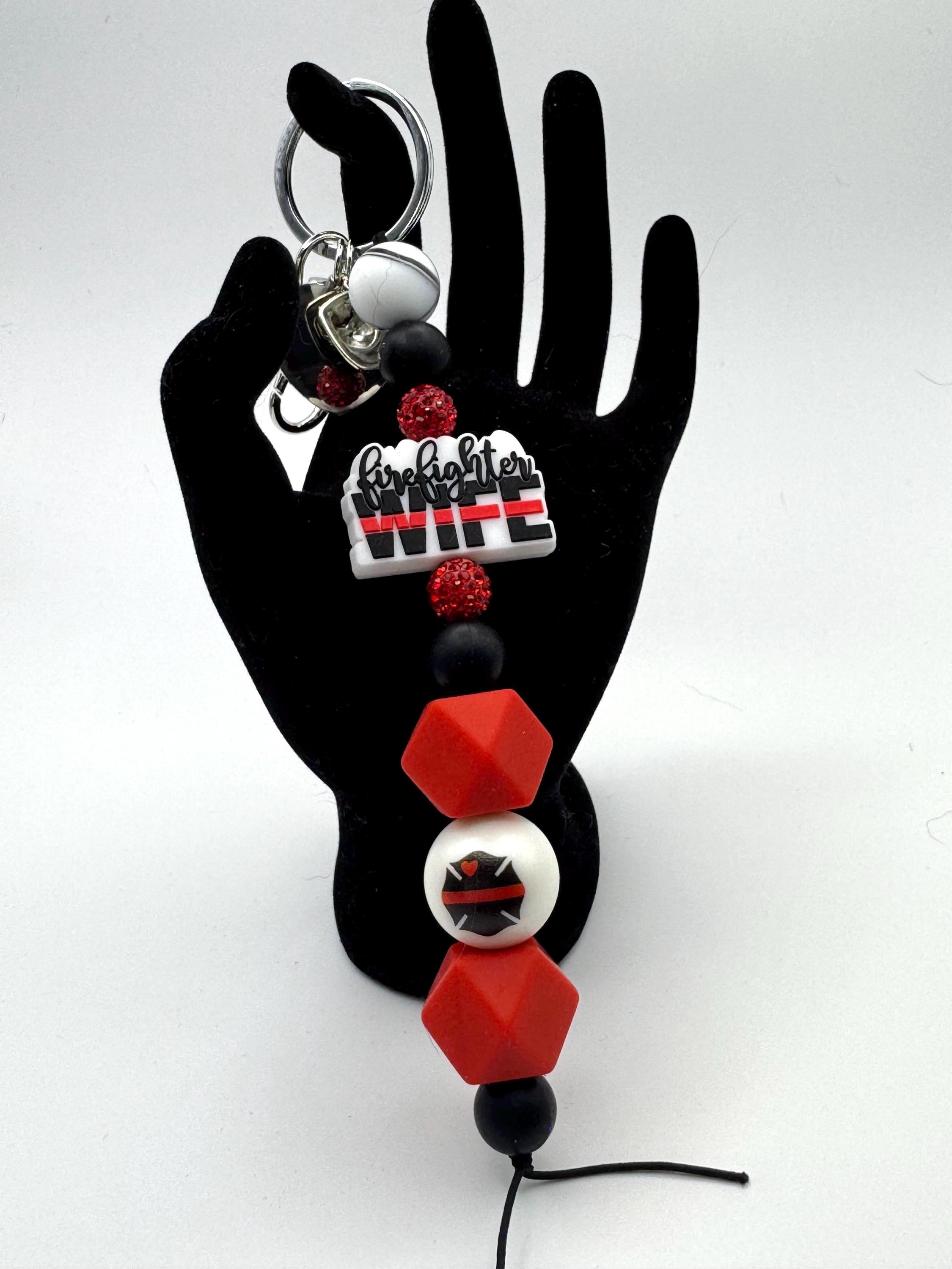 I Love My Firefighter Charm Keychain, Fire Wife, Buffalo Plaid, Maltese Cross, Fire Helmet, Beaded Keychain, Fire Rescue, Thin Red Line