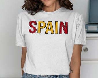 Spain T-Shirt, Red Yellow Outline Design, European Travel Souvenir Apparel