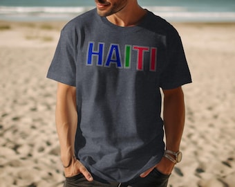 HAITI Text T-Shirt, Haitian Flag Colors Pride Tee