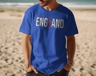 England T-Shirt, Bold White Red L Design, UK Patriotic Fan Top