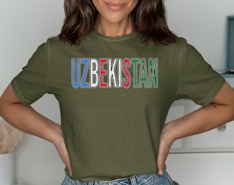 Uzbekistan Flag Colors T-Shirt, Patriotic Central Asia Pride Tee