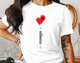 Albania Flag Heart T-Shirt: Patriotic Soccer Fan Tee