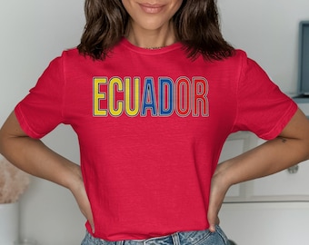 Ecuador Flag Colors Word Art T-Shirt, Patriotic Heritage Tee, South America Souvenir