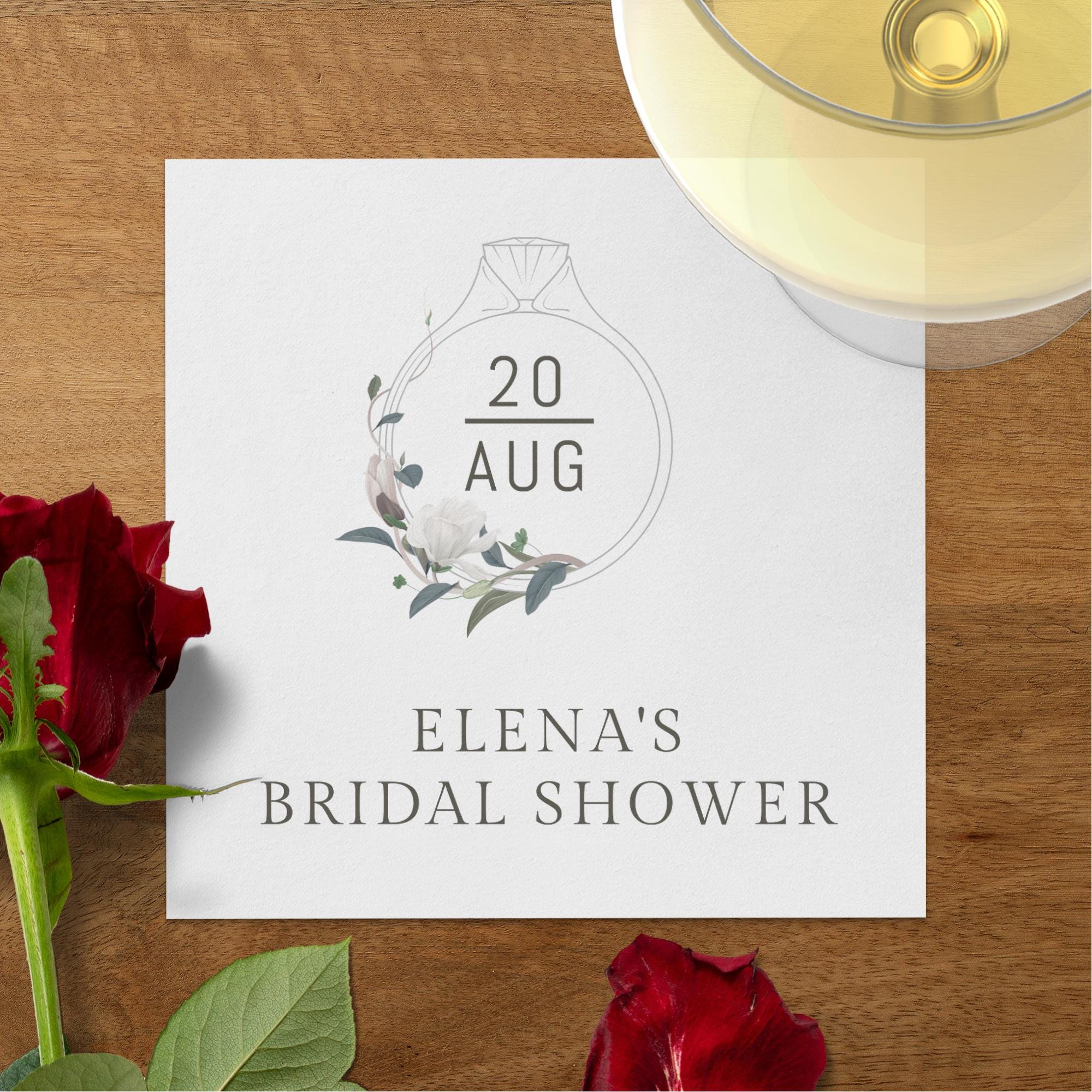 Elegant Personalized Bridal Shower Napkins with Floral Design Custom Date and Name Included
