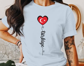 Unique Turkey Love Heart Graphic Tee, Stylish Turkish Flag T-Shirt, Soccer Fan Apparel, Unisex