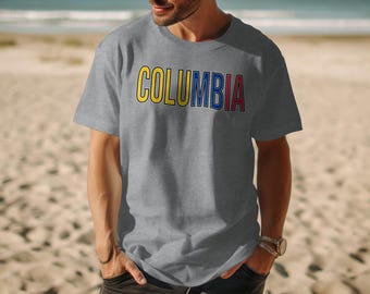Colombia Flag Colors T-Shirt, Patriotic Typography Tee, South America Pride