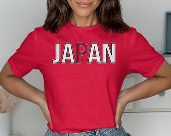 Japan Red P Word Art T-Shirt, Japanese Flag Inspired Travel Souvenir Tee