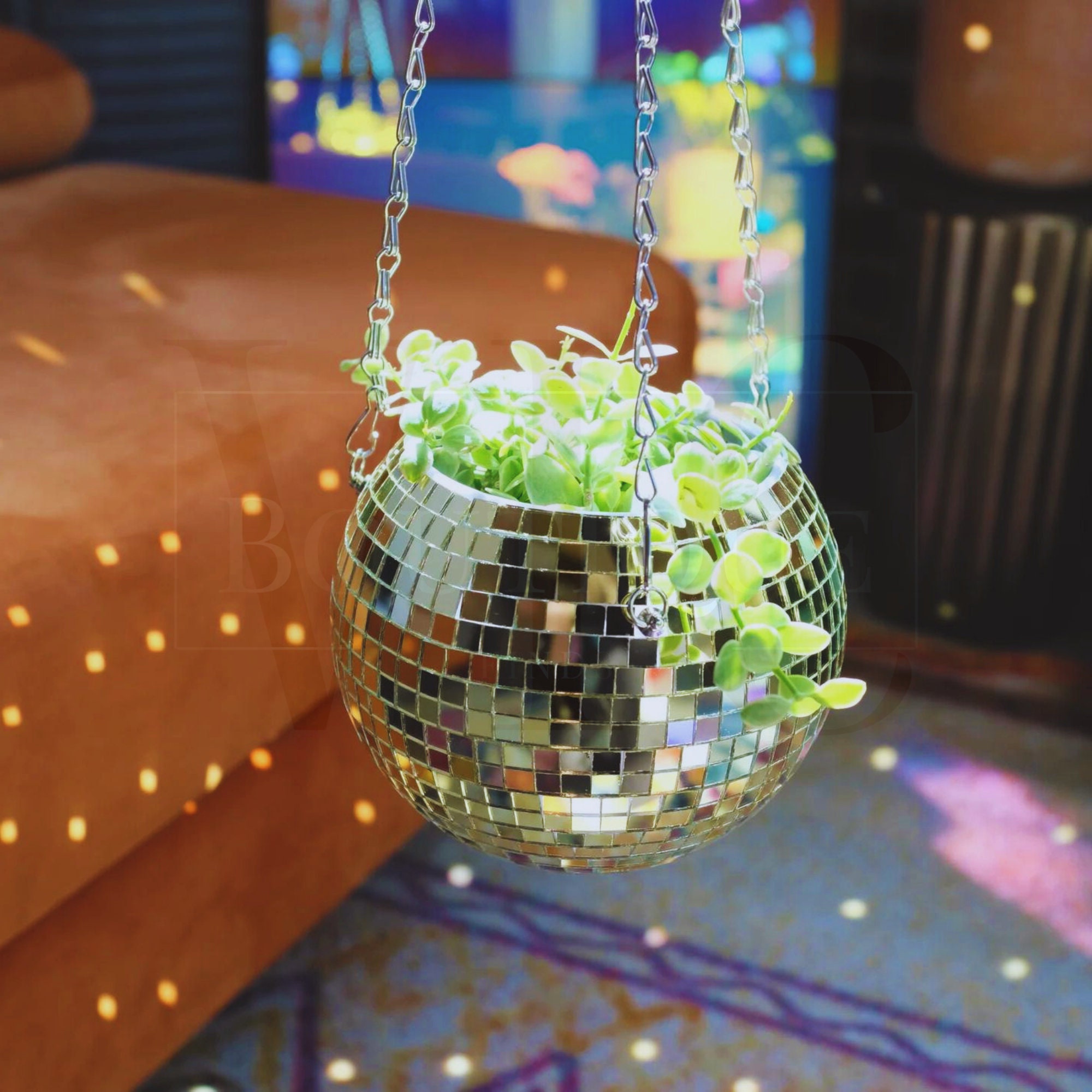 Glass 8 Disco Ball Planter Vase With 5mm Tiles Plant Hanger With or Without  Drainage Flat on the Bottom 