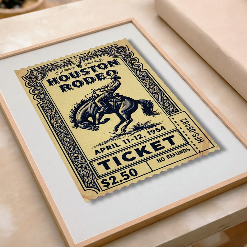 Vintage Houston Rodeo Ticket Poster, Western Cowboy Ticket Print ...