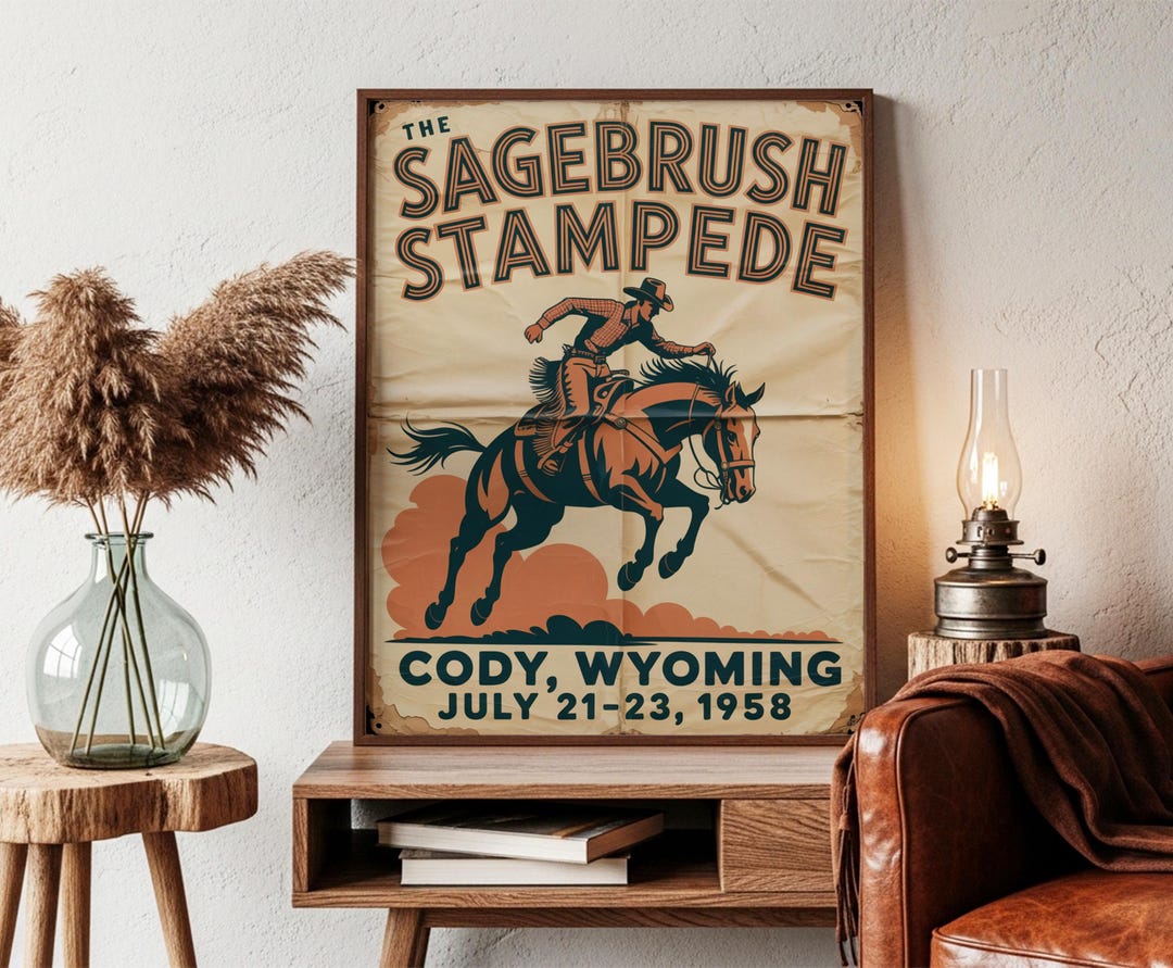 Western Rodeo Posrer Western Wall Art, Vintage Cody Wyoming Rodeo Poster, Cowboy Horse Print ...