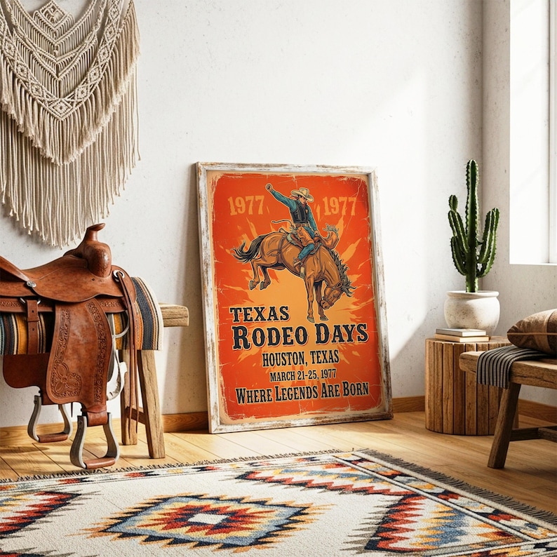 Houston Rodeo Print Vintage Texas Rodeo Days Poster, Retro Cowboy Wall Art, Houston Rodeo ...