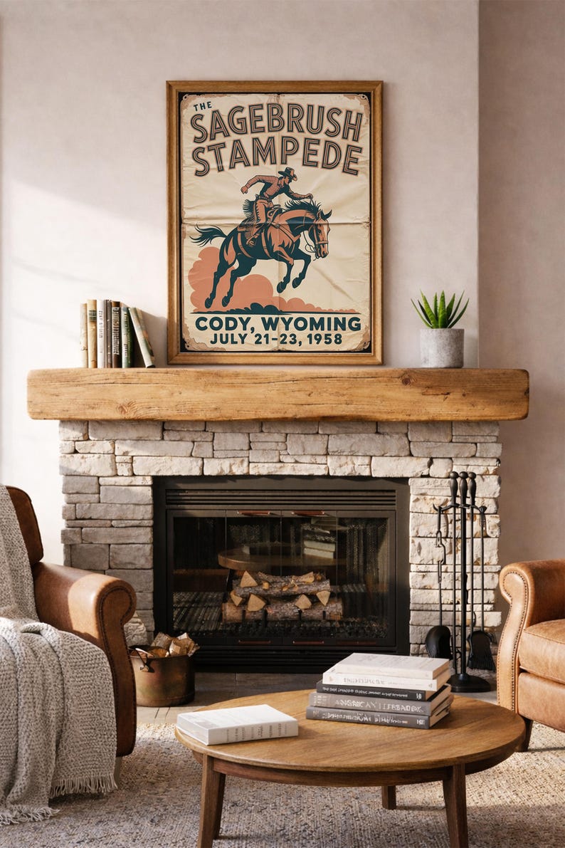 Western Wall Art, Vintage Cody Wyoming Rodeo Poster, Cowboy Horse Print ...
