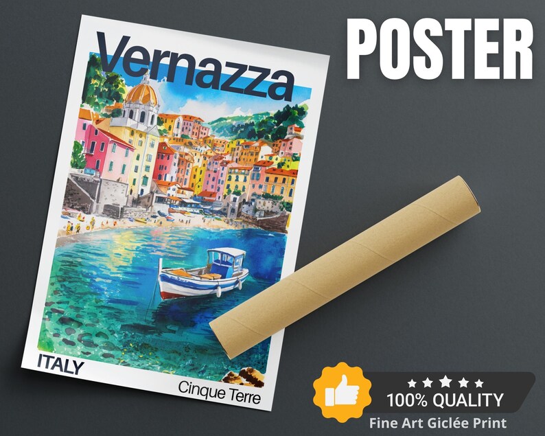 Vernazza Italy Watercolor Art Print: Cinque Terre Coastal Village ...